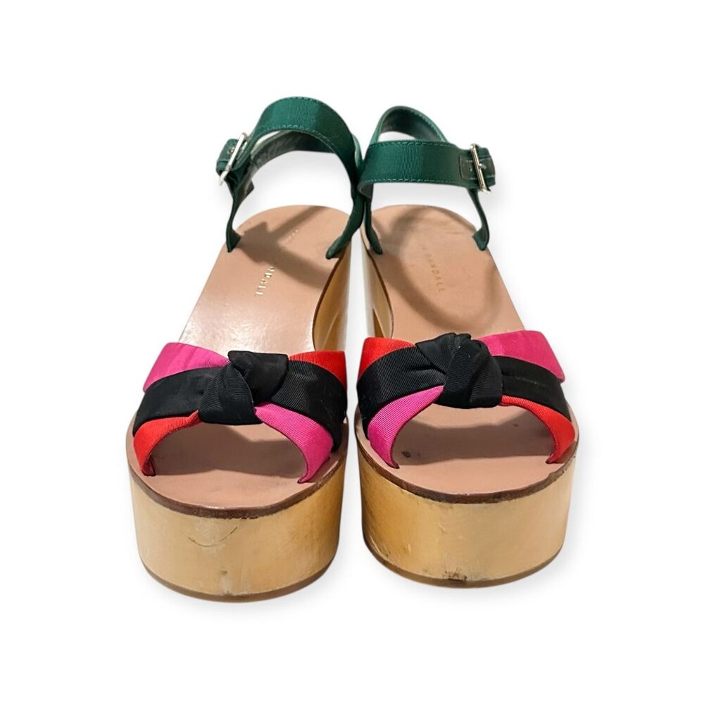 Loeffler Randall Elsa Platform Sandals Wood Clog Multi Silk Knot Heel Size 6 - Picture 6 of 16